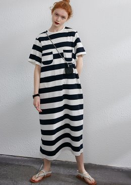 [수입명품ST여성의류] 210610-13EE DRESS 줄무늬더블포켓원피스