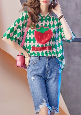 [수입명품ST여성의류] 220620-09UU TOP 딸기 마름모 멀베리실크 티셔츠