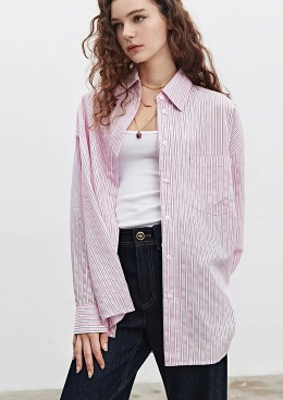[수입명품ST여성의류] 230818-05PP TOP 핑크 스트라이프 루즈핏 셔츠